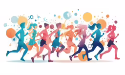 the silhouettes of women run with balloons and confetti in front