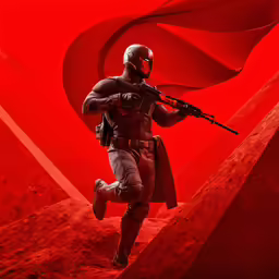 an overwatching person dressed in full gear is holding a gun