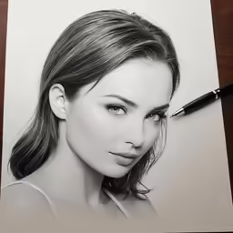 a pencil drawing of a woman on top of a paper