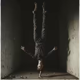 the man is practicing on his handstand