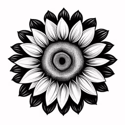 a black and white drawing of a sunflower,black and white drawing of a sunflower with many petals