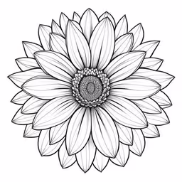 the sunflower is drawn in black and white,a drawing of a flower in white and black