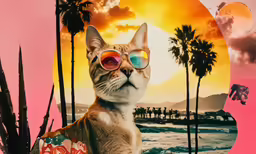 a cat wearing sun glasses sitting on a bench