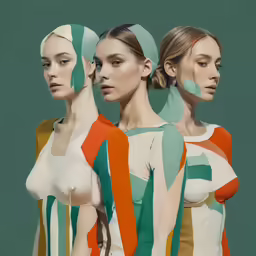 a digital image of three women in abstract outfits