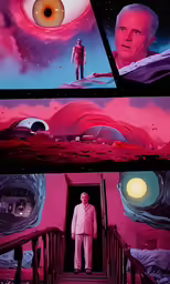 a man standing inside of a spaceship on a stairway