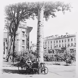 old time photo of a man sitting on a carriage
