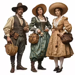 three people are posing with straw hats