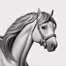 a pencil drawing of a horse head and a bridle