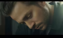 the man is looking down at his hair