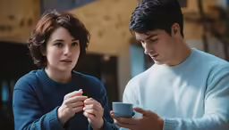 a couple is using their cell phone while looking at something