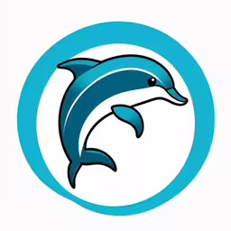 the dolphin swimming through a circular blue circle,the logo for the blue dolphins program