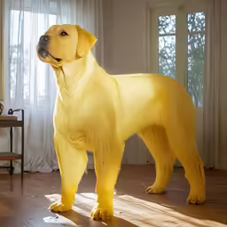 a dog made to look like its head is standing on the floor