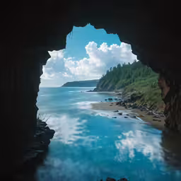 a cave on the shore of a bay