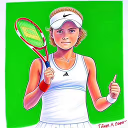 this tennis girl is holding a racket while showing thumbs up
