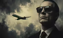 the man is looking at a jet airliner