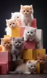 several different types of kittens in many different color blocks