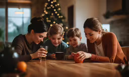 a group of children looking at an object while three women look on