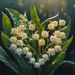 bouquet of white flowers surrounded by dew drops