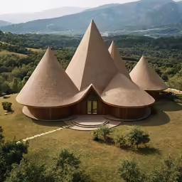 the triangular building is designed using that of wood and straw