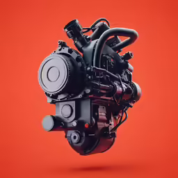 a red black and white photograph of an engine