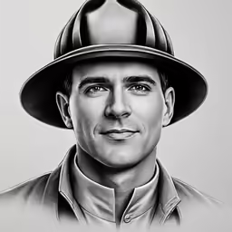 a pencil drawing of a man wearing a hard hat