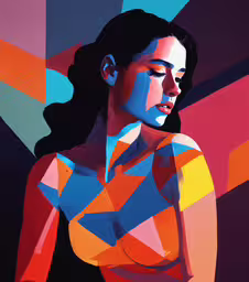a woman with black hair and blue skin is painted colorfully,a painting of a women with a striped shirt
