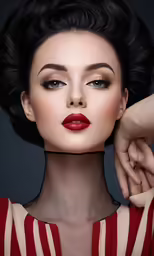 woman with red lipstick on her face and a veil over her neck