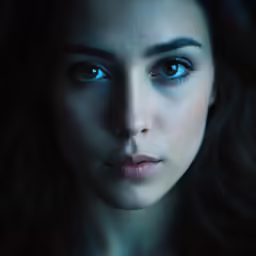 the girl with blue eyes looks directly into the camera