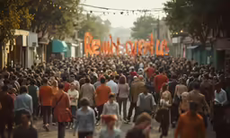 large group of people walking in a crowded area