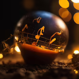 a music note on an ornament, sitting atop some lights