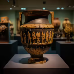 several vases sitting on display on display on pedestal