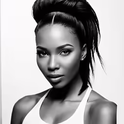 an african woman with a white top and long hair