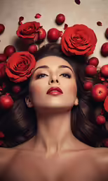 an image of a woman with flowers over her hair