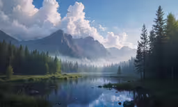 there is a beautiful lake surrounded by mountains