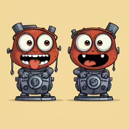 two little robots with their mouths open and eyes wide open
