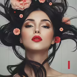 a young woman wearing flowers in her hair