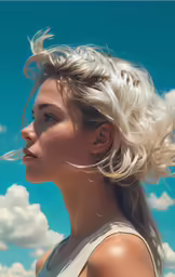 woman in hair blowing on a sunny day