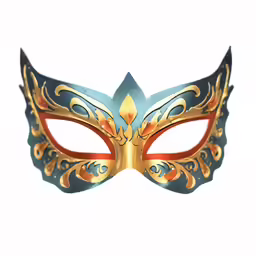 a mask with an orange and black design on it