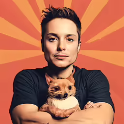 a person holding a dog posing for a photo