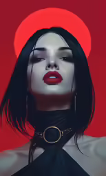 the image is showing a woman with a red background