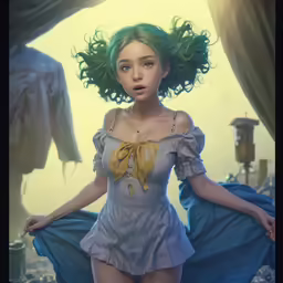 a cartoon girl in a blue dress