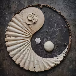 two white balls with holes in them are on the top of a stone decoration