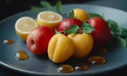 the fruit are arranged on the plate and ready to be eaten