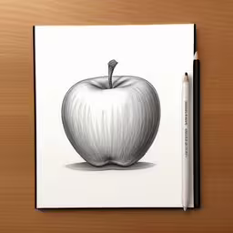 a drawing of an apple with pencils on it,a pencil drawing of an apple