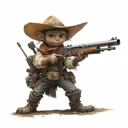 the action figure has a gun and cowboy hat