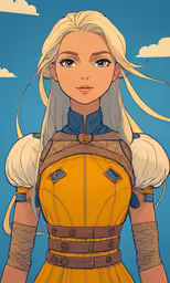 a female character in an animated avatar wearing a yellow dress