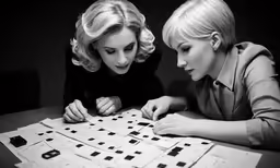 two women who are playing an old board game