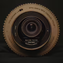 an old camera lens laying in front of a black background