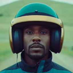 man with ear muffs standing next to a road