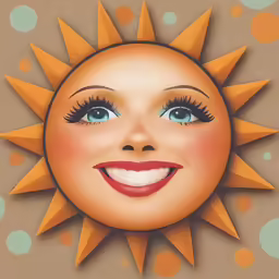 the sun with large eyelashes has a smile on it